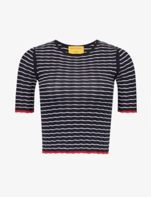 GUEST IN RESIDENCE: Contrast-trim striped cotton and silk-blend T-shirt