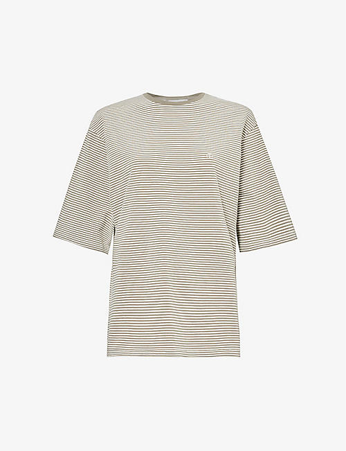 ANINE BING: Bo striped logo-embroidered stretch organic-cotton T-shirt
