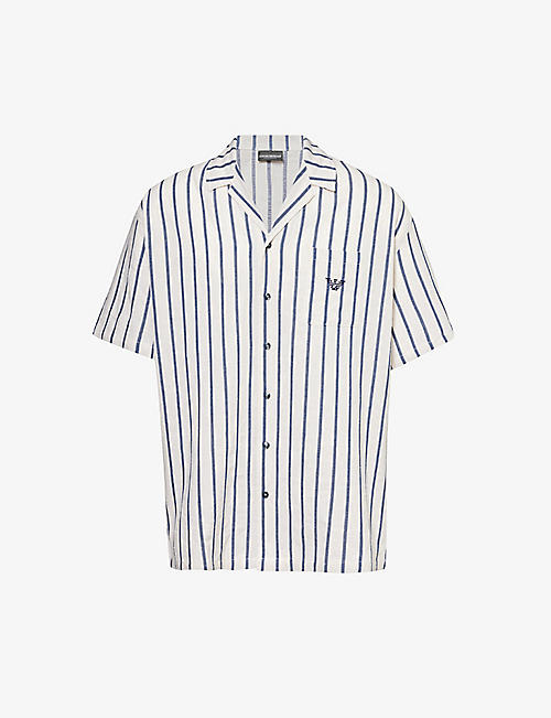 EMPORIO ARMANI: Stripe-print relaxed-fit cotton and linen-blend shirt