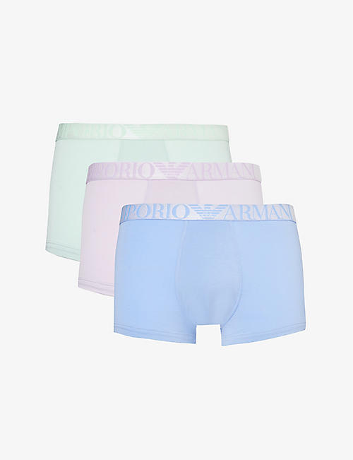 EMPORIO ARMANI: Branded-waistband pack of three stretch-organic-cotton trunks