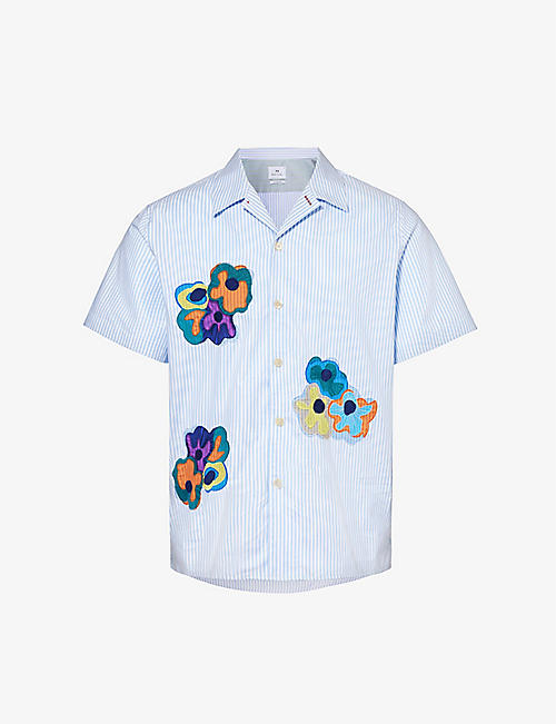 PS BY PAUL SMITH: Floral-embroidered casual-fit cotton shirt