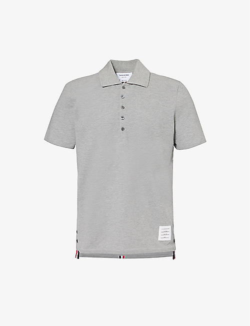 THOM BROWNE: Striped-trim relaxed-fit cotton polo shirt