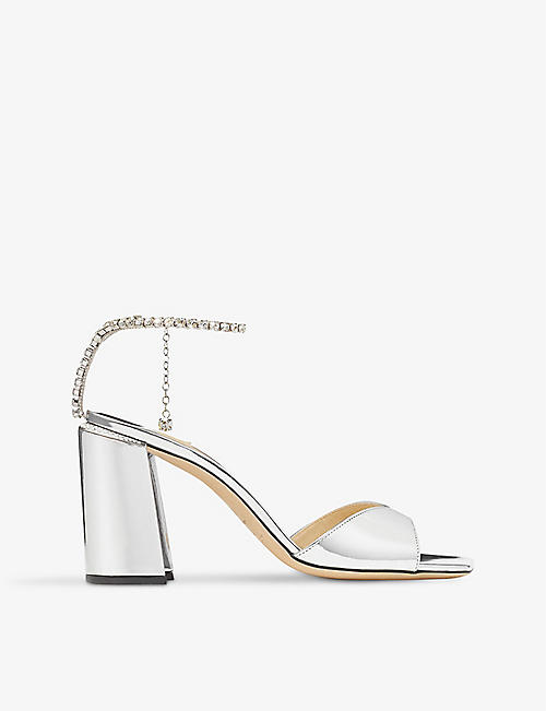 JIMMY CHOO: Saeda 85 crystal-embellished metallic-leather heeled sandals