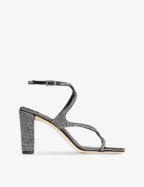 JIMMY CHOO: Azie 85 crystal-embellished satin heeled sandals