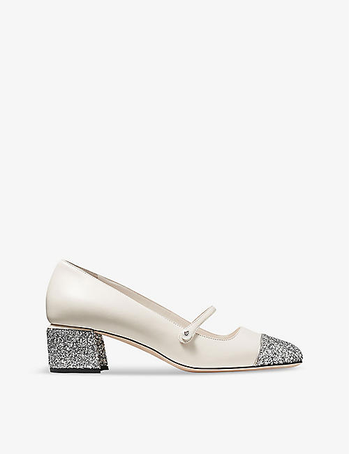 JIMMY CHOO: Elisa 45 pearl-embellished leather heeled courts