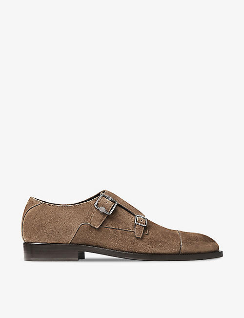 JIMMY CHOO: Finnion double-strap suede monk shoes