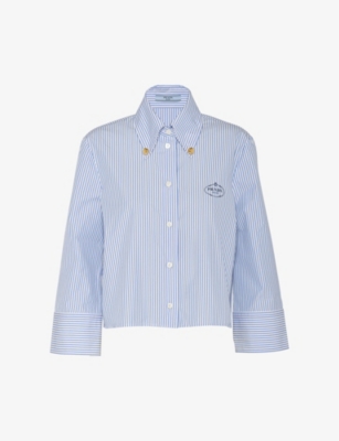 PRADA: Logo-embroidered striped slim-fit cotton-blend shirt