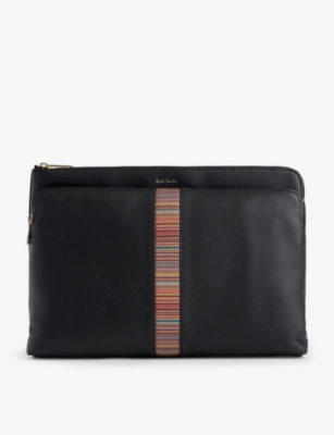 PAUL SMITH: Striped-panel zipped leather document bag