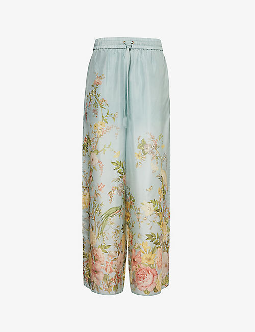 ZIMMERMANN: Waverly floral-print straight-leg high-rise silk trousers