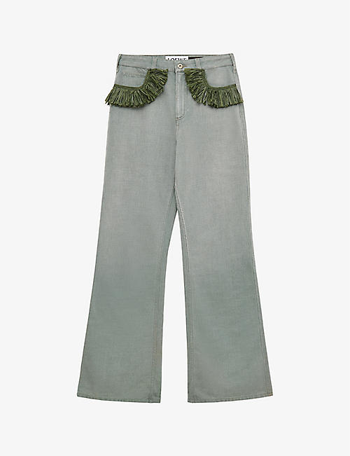 LOEWE: Loewe x Paula's Ibiza raffia-trim flared-leg mid-rise jeans
