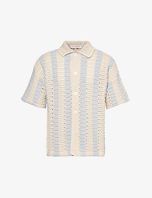 ORLEBAR BROWN: Thomas stripe-pattern crochet cotton-knit shirt