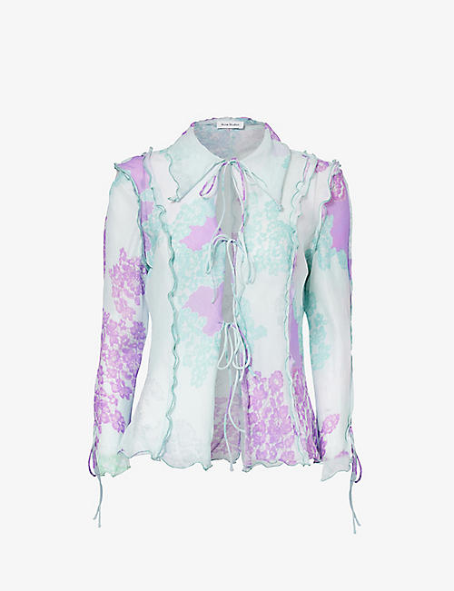 ACNE STUDIOS: Satty open-front floral-pattern cotton and silk-blend shirt