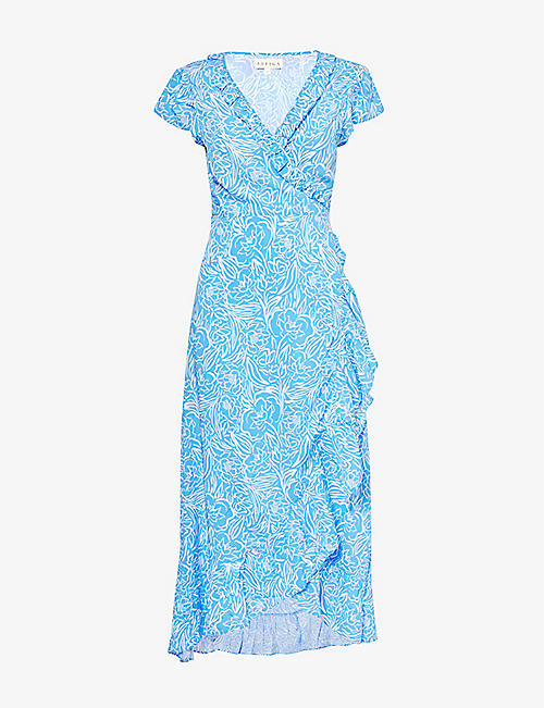 ASPIGA: Demi ruffle-trim floral-print woven midi wrap dress