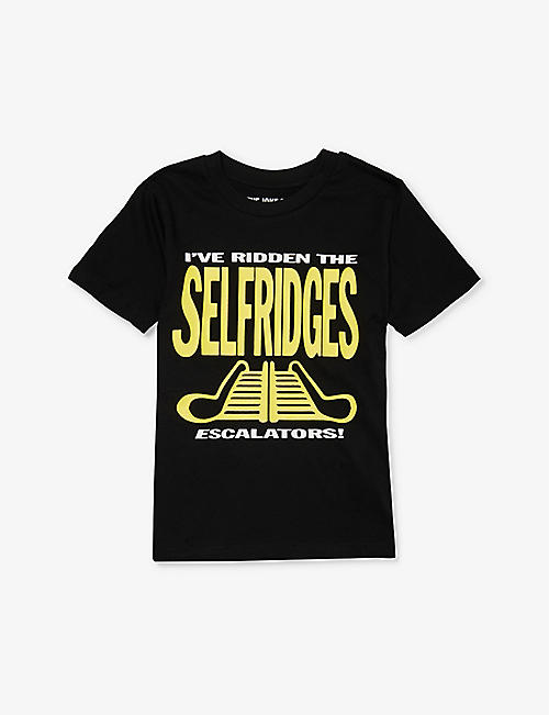 THE JOKE SHOP: I've Ridden The Selfridges Escalators graphic-print organic-cotton T-shirt 3-13 years