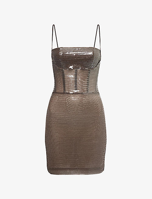 NENSI DOJAKA: Kendall sequin-embellished mesh mini dress