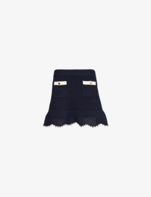 SELF-PORTRAIT: High-rise elasticated-waist woven-blend mini skirt