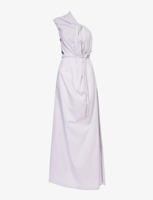 NACKIYE: Wild Things asymmetric-neck cotton-blend maxi dress