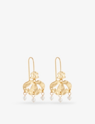 ALHAJA CULT STORE: Santa Catalina 18ct yellow gold-plated brass and pearl drop earrings