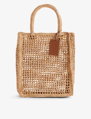 MANEBI: Net branded-charm raffia bag