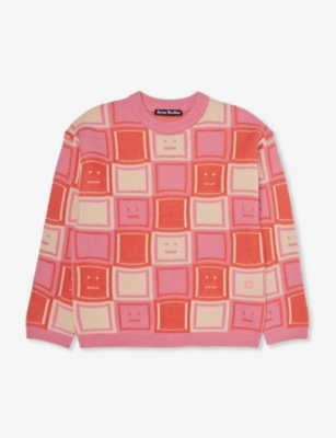 ACNE STUDIOS: Square-pattern crew-neck wool-blend jumper 4-10 years