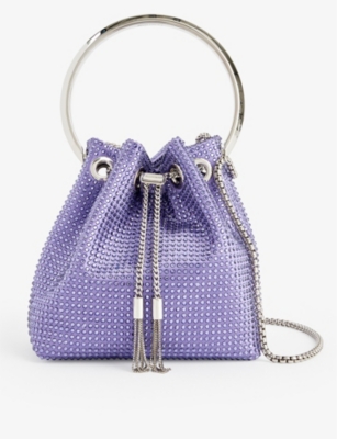 JIMMY CHOO: Bon Bon crystal-embellished satin top-handle bag