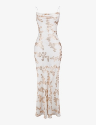 HOUSE OF CB: Capriana floral-embroidered satin maxi dress