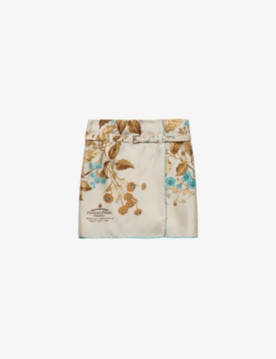 PRADA: Floral-print archive-logo silk-twill mini skirt