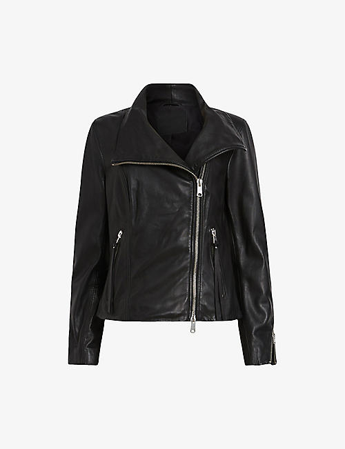 ALLSAINTS: Ellis funnel-neck leather biker jacket