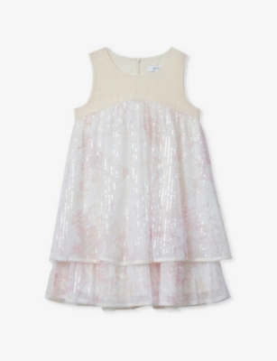 REISS: Daisy sequin-embellished tiered linen dress 4-14 years