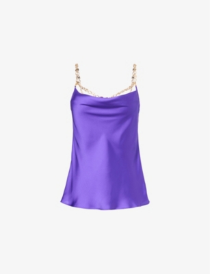 RABANNE: Cowl-neck relaxed-fit satin top