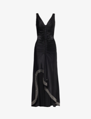 RABANNE: Ruched slim-fit stretch-woven maxi dress