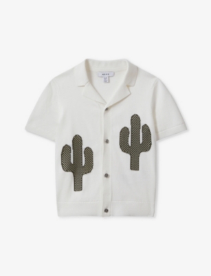 REISS: Takla cactus-embroidered short-sleeve woven shirt 3-14 years