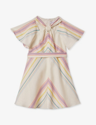 REISS: Kitty belted-waist striped linen and cotton-blend dress 4-14 years