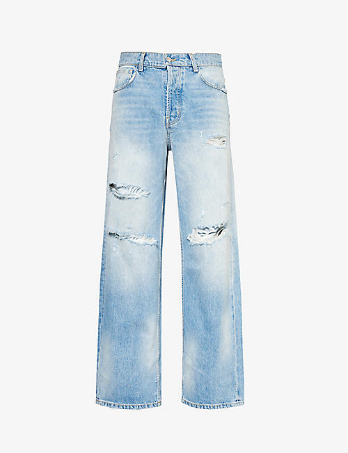 NAHMIAS: Distressed straight-leg mid-rise jeans