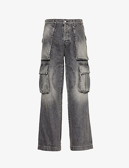 NAHMIAS: Cargo-pocket straight-leg mid-rise jeans