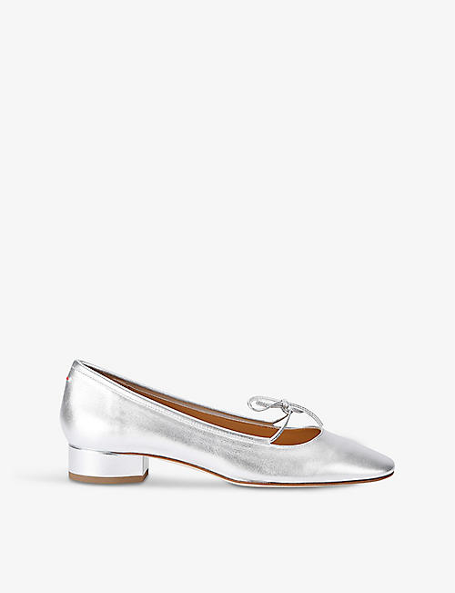 AEYDE: Darya bow-embellished metallic-leather heeled courts