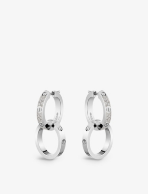 CARTIER: LOVE 18ct white-gold and 0.13ct diamond hoop earrings