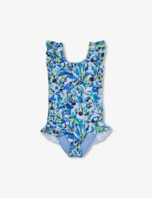 BOARDIES: Amelia frill-trim graphic-print recycled-polyester swimsuit 3-8 years