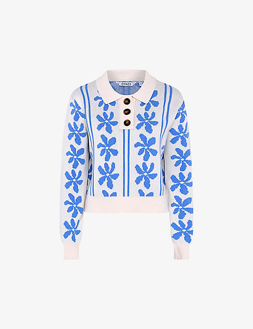 OMNES: Loren floral-print polo-collar organic-cotton jumper