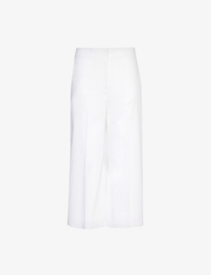 THEORY: Crosshatch-weave wide-leg mid-rise linen-blend trousers