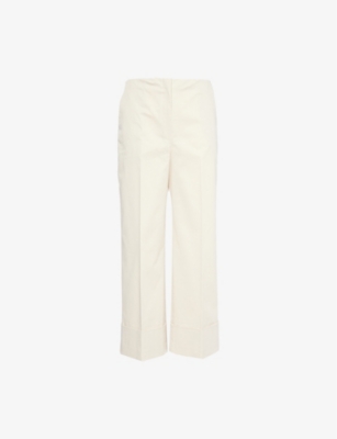 THEORY: Pressed-crease wide-leg mid-rise stretch-cotton trousers