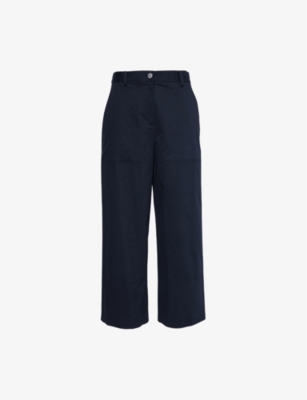 THEORY: Welt-pocket wide-leg mid-rise stretch-cotton trousers