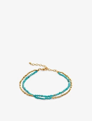 MONICA VINADER: Mini Nugget 18ct yellow gold-plated vermeil sterling-silver green-onyx beaded bracelet
