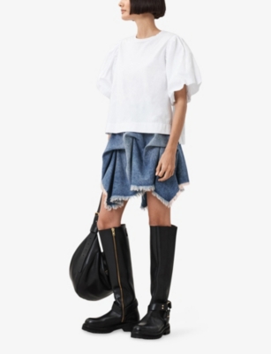 ALLSAINTS: Crissy Asymmetric-Hem High-Rise Denim Mini Skirt