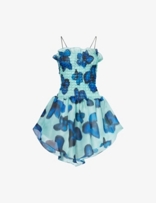 Floral-Print Silk-Organza Mini Dress
