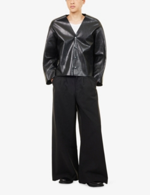 Minimal V-Neck Leather Jacket
