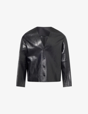 Minimal V-Neck Leather Jacket