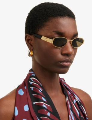 RESELFRIDGES: Pre-Loved Versace 90s Oval-Frame Acetate Sunglasses