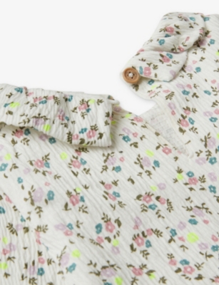 BENETTON: Floral-Print Ruffled-Neckline Cotton Blend Top 1-18 Months
