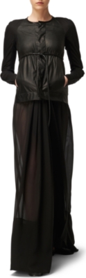 RICK OWENS Leather jacket and silk-chiffon dress